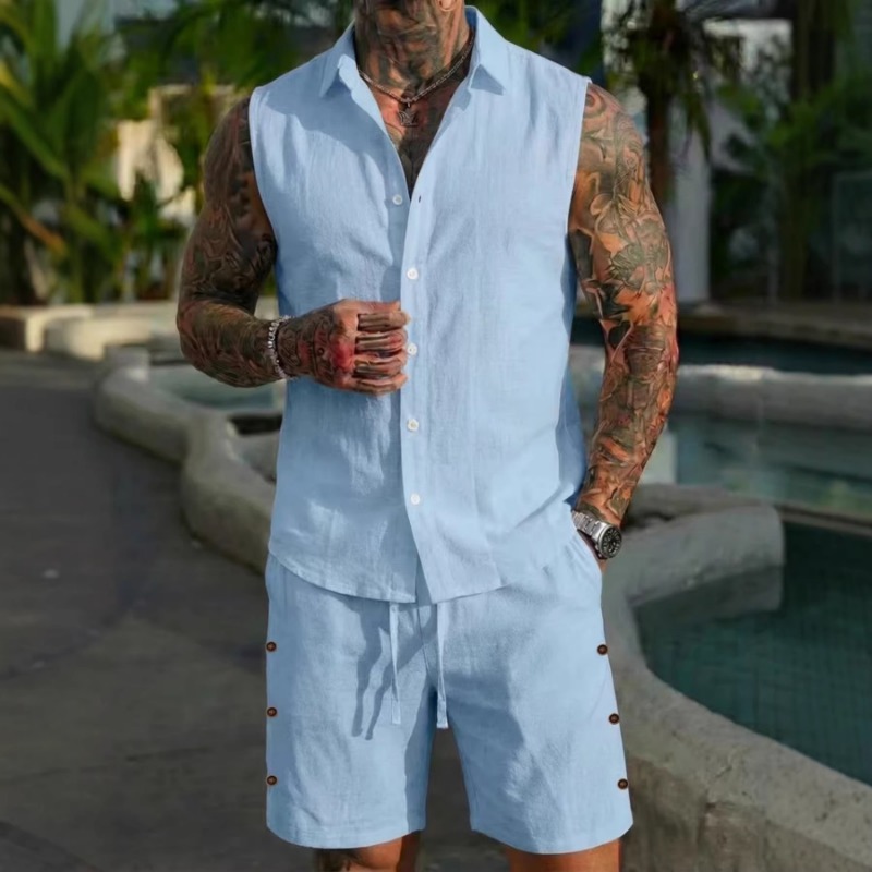 Men's 2 Piece Linen Textured S - огляд і ціна Short Linen Drawstring