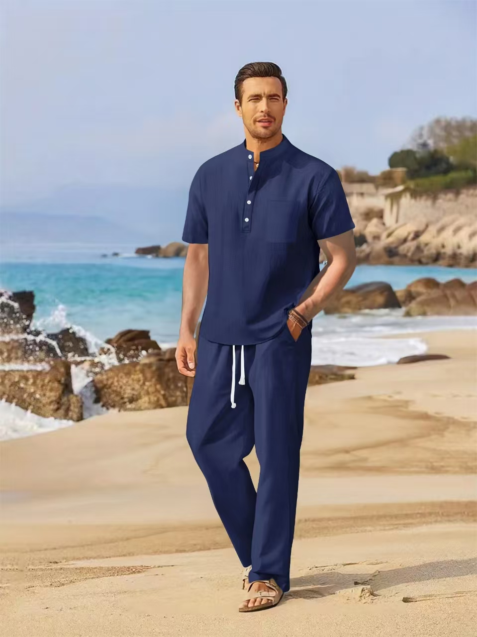 Summer men's cotton and linen  - огляд і ціна Short Linen Drawstring