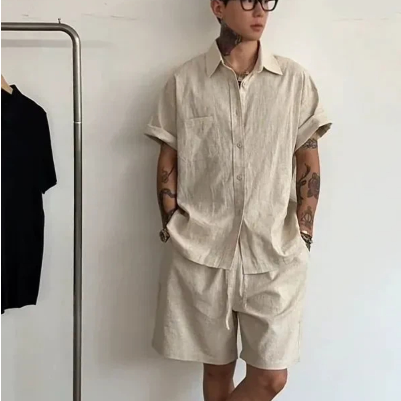 Mens Linen Cotton 2 Piece Set  - огляд і ціна Linen Shirt Breathable