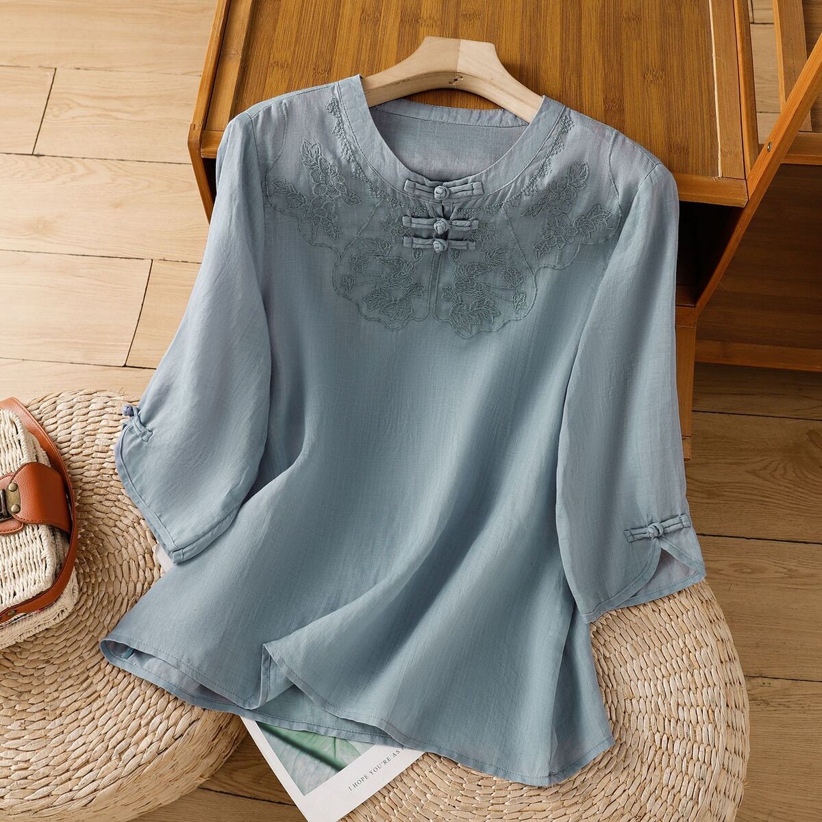 Chinese Style Round Collar But - огляд і ціна Shirt Camp Collar