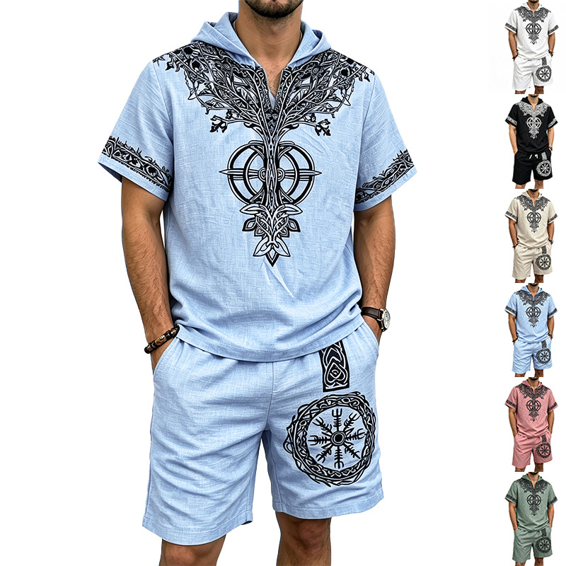 Men Linen Look Viking Tree Pri - огляд і ціна Short Linen Drawstring